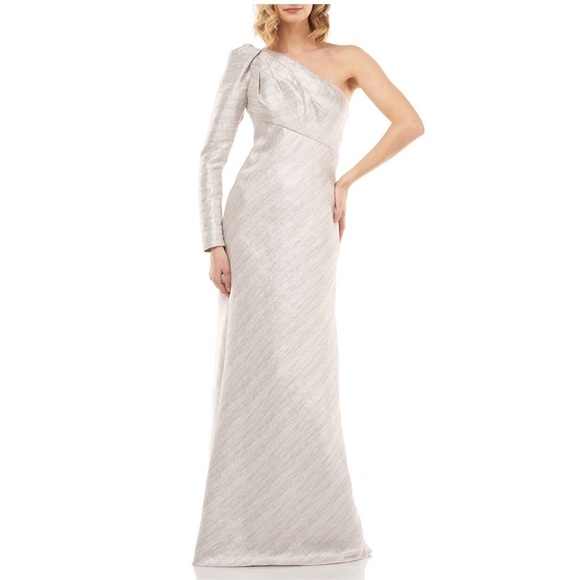 Kay Unger Metallic Stripe One Shoulder Gown 4 NEW - Picture 3 of 12